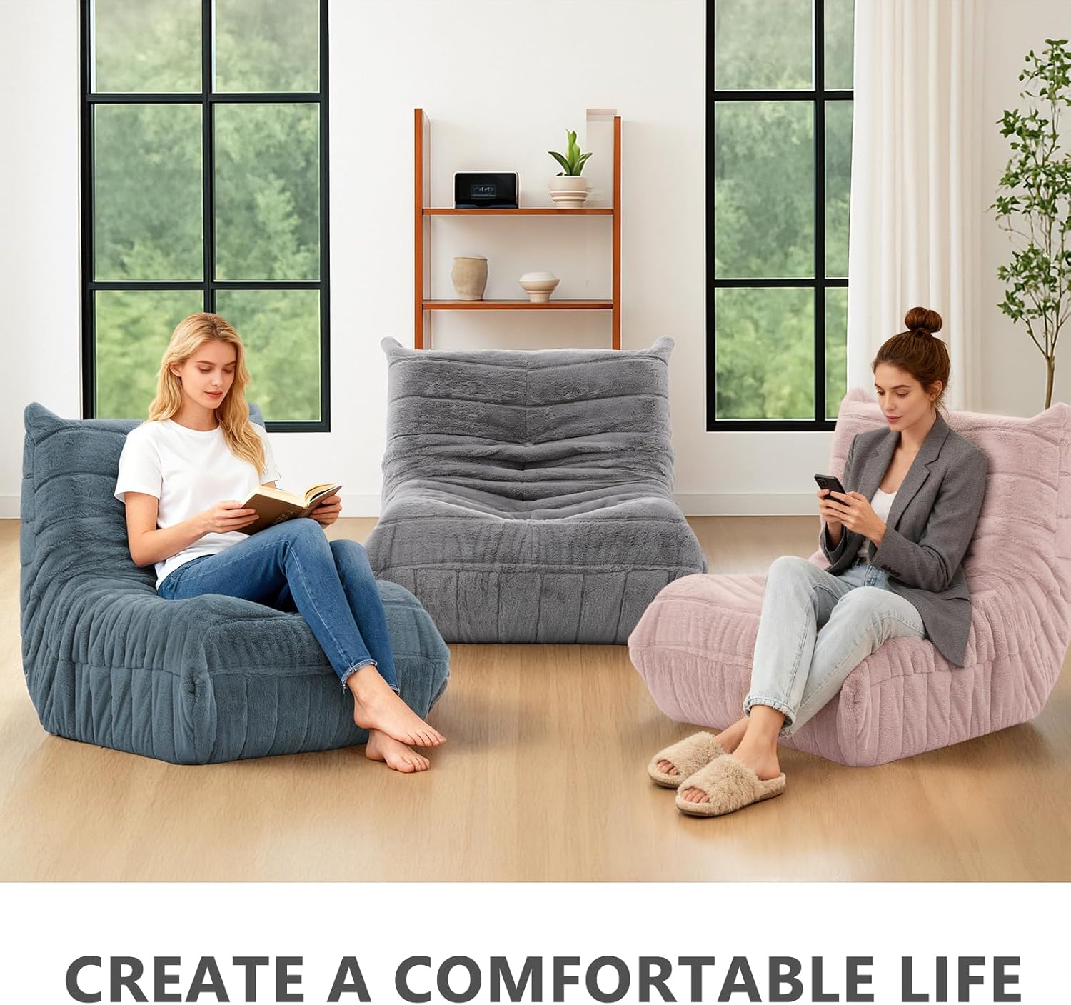 Bean Bag Chair for Adults, Giant Bean Bag Sofa Oversized Beanbag Chairs, Fireside Bean Bag Couch with High Density Sponge Filled Large Bean Bags Chair for Apartment Living Room Bedroom, Gray