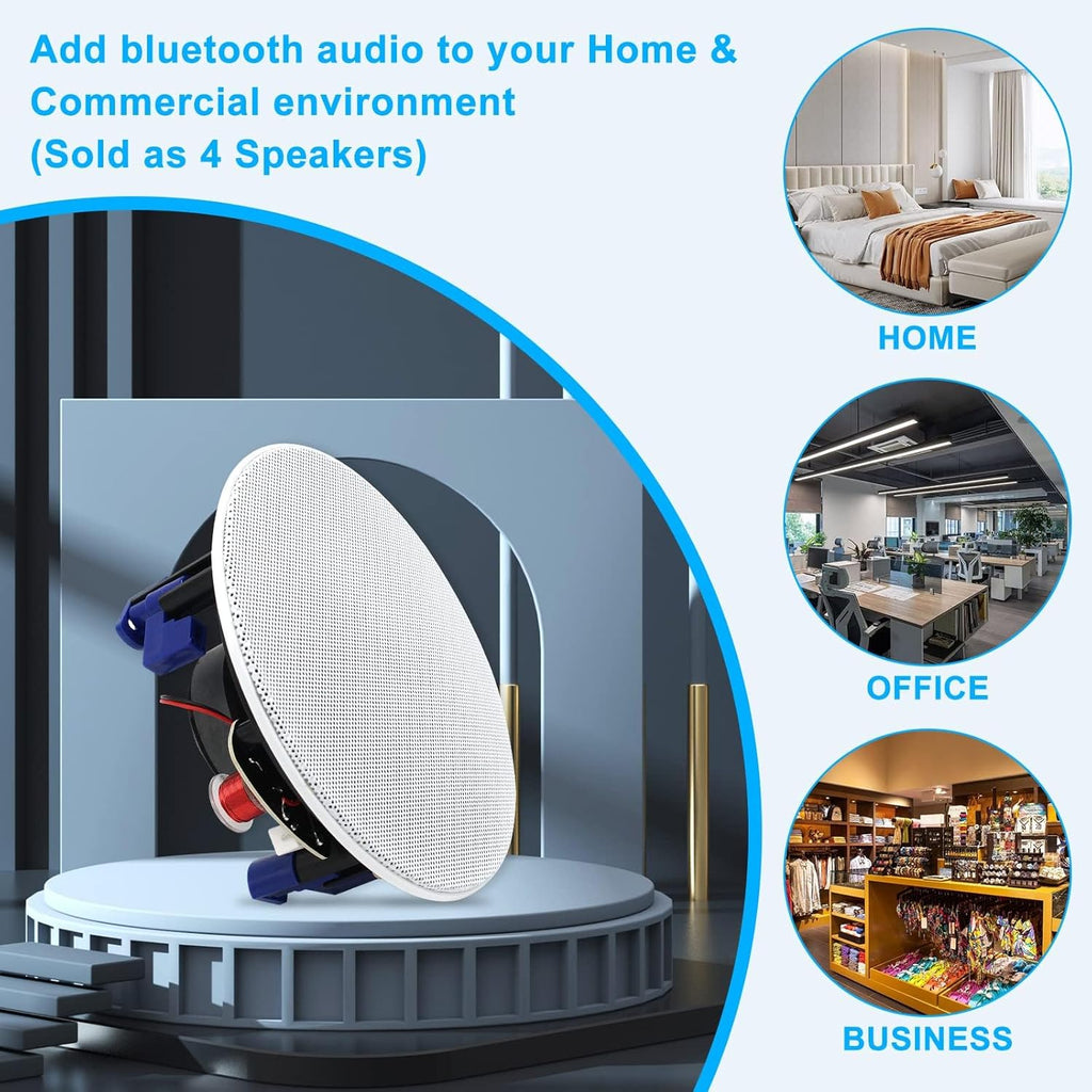 Herdio 4 Inch 320 Watts 2-Way Bluetooth Ceiling Speakers Package Perfect for Home Theater System, Living Room,Office,Flush Mount（4 Speakers）