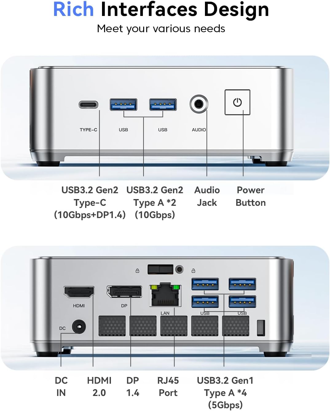 KAMRUI Pinova P2 Mini PC 16GB RAM 512GB SSD, AMD Ryzen 4300U(Beats 10110U/3500U/N95,Up to 3.7GHz,4C/8T)Mini Computers,Triple 4K Display/HDMI+DP+Type-C/WiFi/BT for Home/Business Mini Desktop Computers