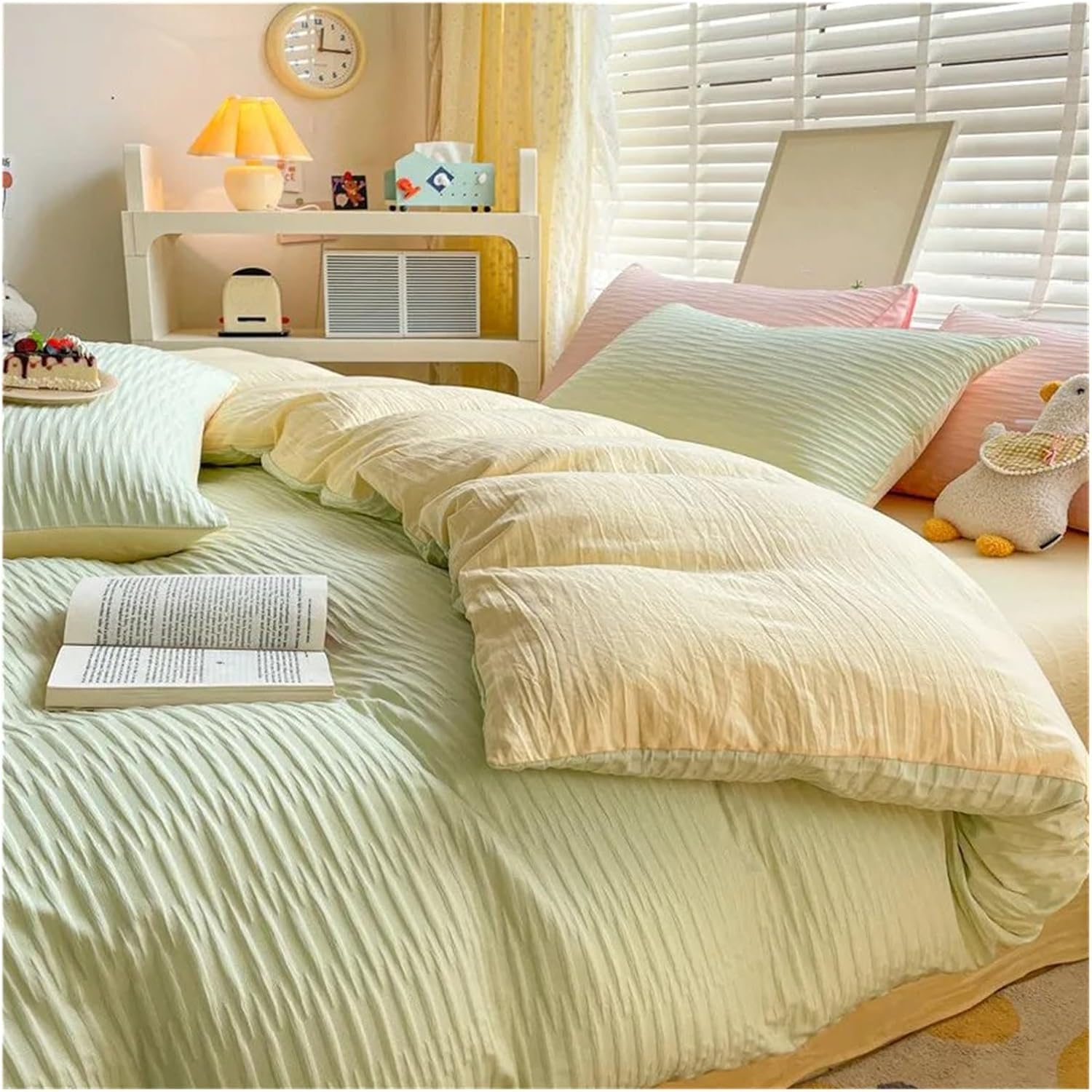 Bed, Simple Bedding Set Washed Cotton Duvet Cover Sheet Pillowcase Bedding Double Bed Double Queen Size 3/4 Piece Set