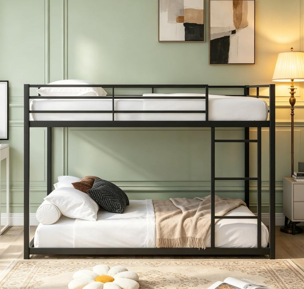 Bellemave Full Over Full Bunk Bed, Heavy Duty Metal Bunk BedFrame with Ladder and Guardrail for Kids, Adults, Cannot be Split, Black