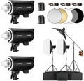 Godox 3Pack DP400III 1200W Studio Strobe Flash Lighting Kit with 3* Light Stand 3* Grid Softbox 1 * 5-in-1 Reflector 1* Bag for Portrait Photography Studio Shooting