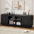 Bestier 63" Mid Century Modern TV Stand for Living Room, Wood Media Console Cabinet for TVs up to 70", Entertainment Center with 2 Arched Doors, Adjustable Shelves & 6 Cable Holes, Black