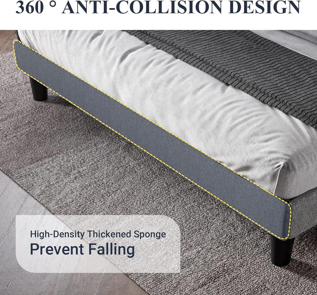 Allewie Queen Size Bed Frame with Button Tufted Wingback Headboard, Modern Upholstered Bed Frame with Solid Wooden Slats Support - No Box Spring Needed, Easy Assembly, Light Grey