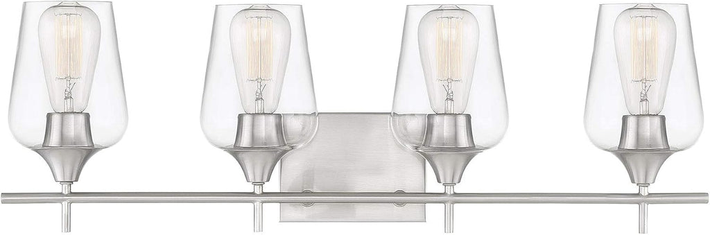 Savoy Essentials 8-4030-4-SN Octave Bohemian Clear Glass Bathroom Vanity Wall Light, 4-Light 240 Total Watts, 10" H x 29" W, Satin Nickel