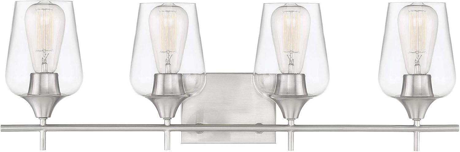 Savoy Essentials 8-4030-4-SN Octave Bohemian Clear Glass Bathroom Vanity Wall Light, 4-Light 240 Total Watts, 10" H x 29" W, Satin Nickel