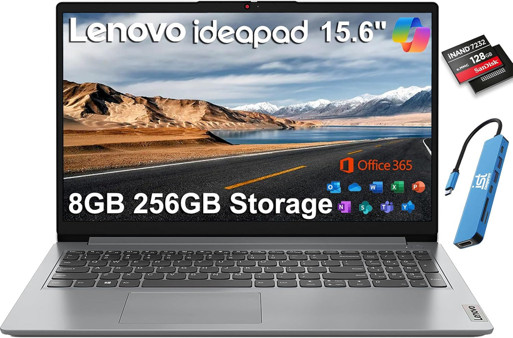Lenovo IdeaPad Laptop Computer, 15.6" Anti-Glare, 8GB RAM, 256GB (128GB SSD +128GB eMMC), 1-Year Office 365, Intel Core CPU, for Student, Home, Work, Numeric Keypad, Wi-Fi 6, IST HUB, Win 11 Home S