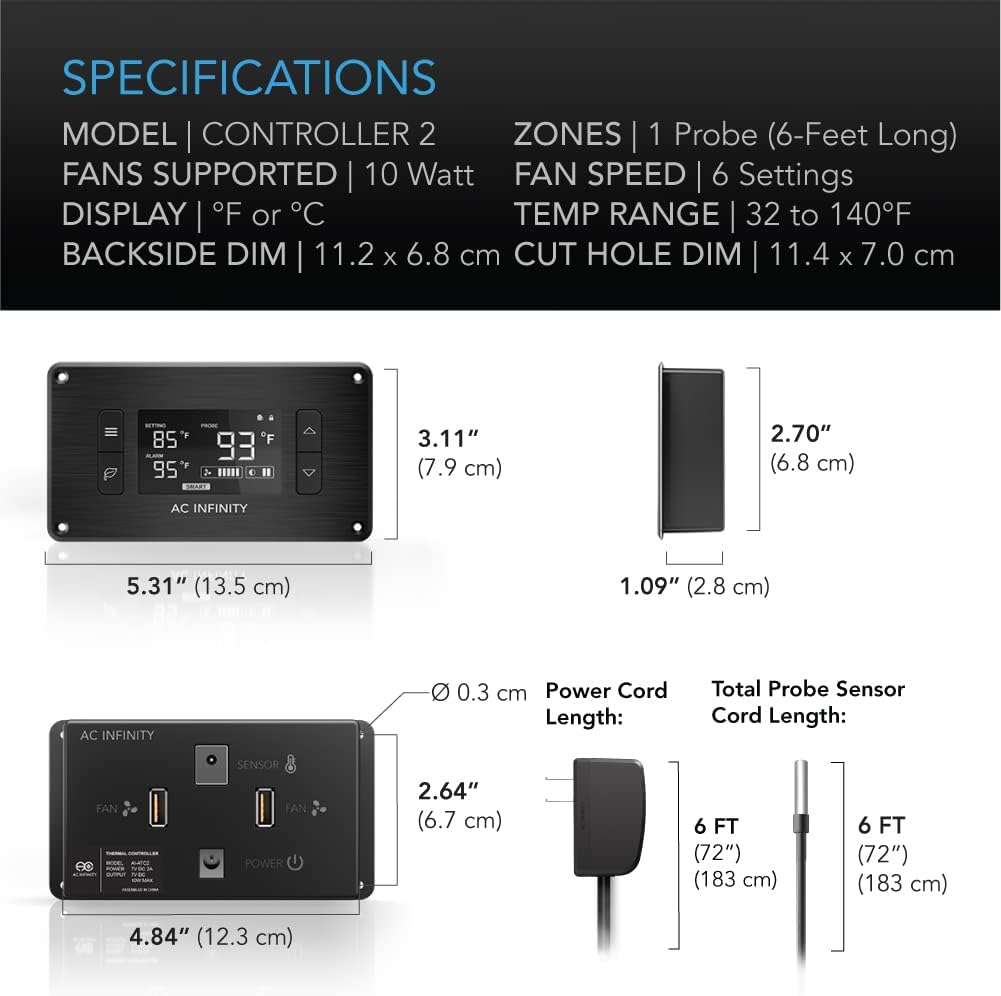 AC Infinity AIRPLATE S9, Quiet Cooling Fan System 18" with Speed Control, for Home Theater AV Cabinet Cooling (Pack of 2)