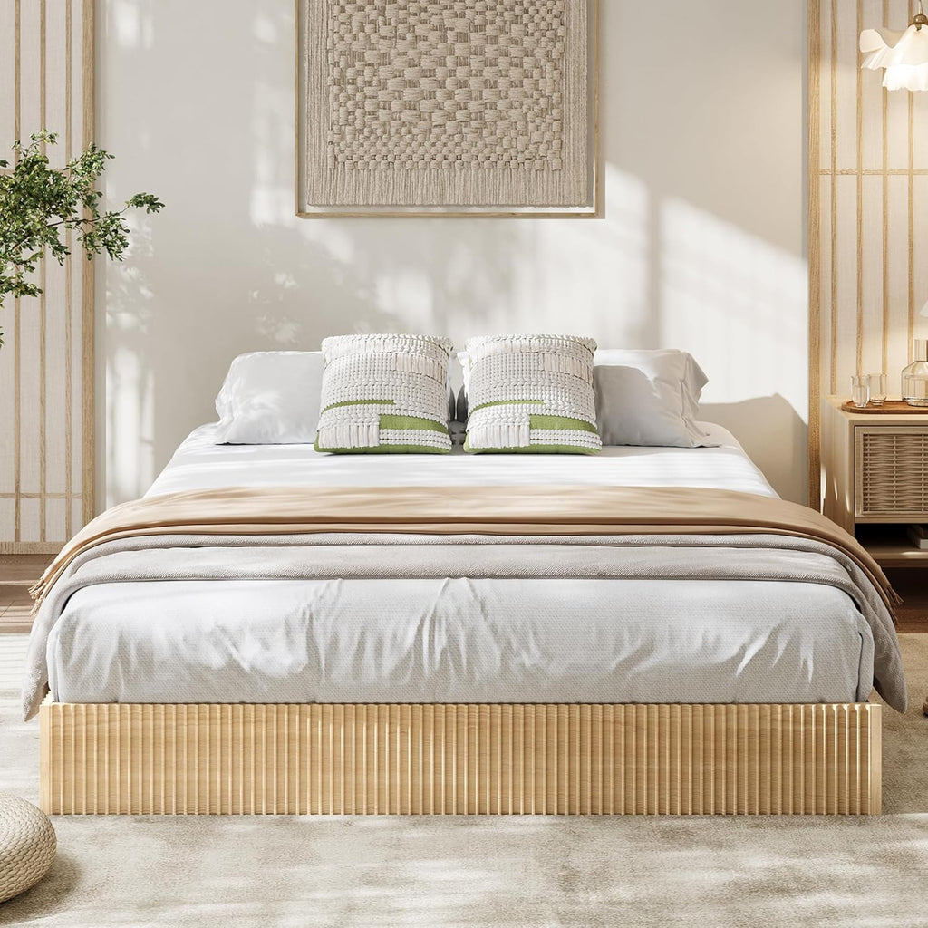 Garvee King Bed Frame, Wood Platform Bed with Fluted Design, Low Profile BedFrame, Minimalist Bed Base with Noise-Free, Easy Assembly, No Box Spring Needed, Natural