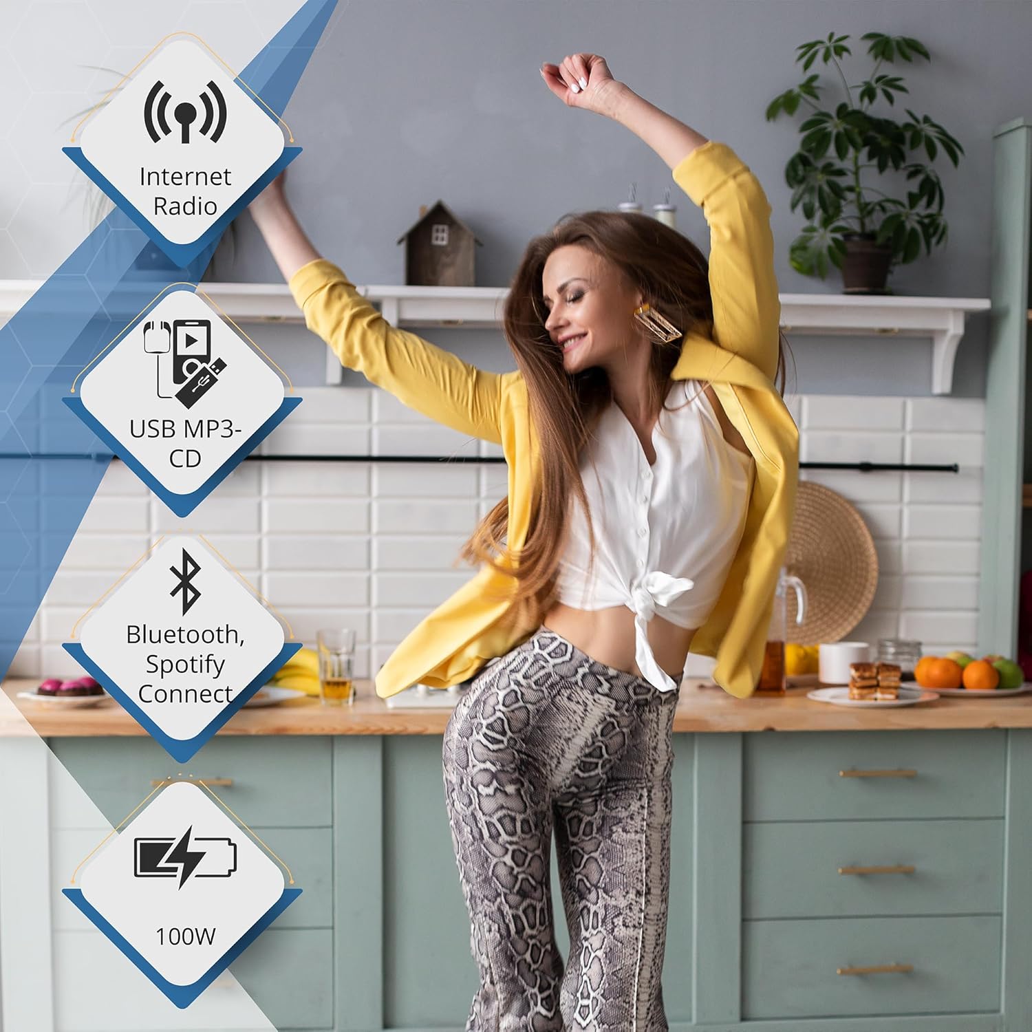 Philips Bluetooth & WiFi Stereo System for Home with CD Player, Spotify, Internet Radio, FM Radio, MP3 Playback, Crisp Highs and Rich Bass 100W, Remote Control Included