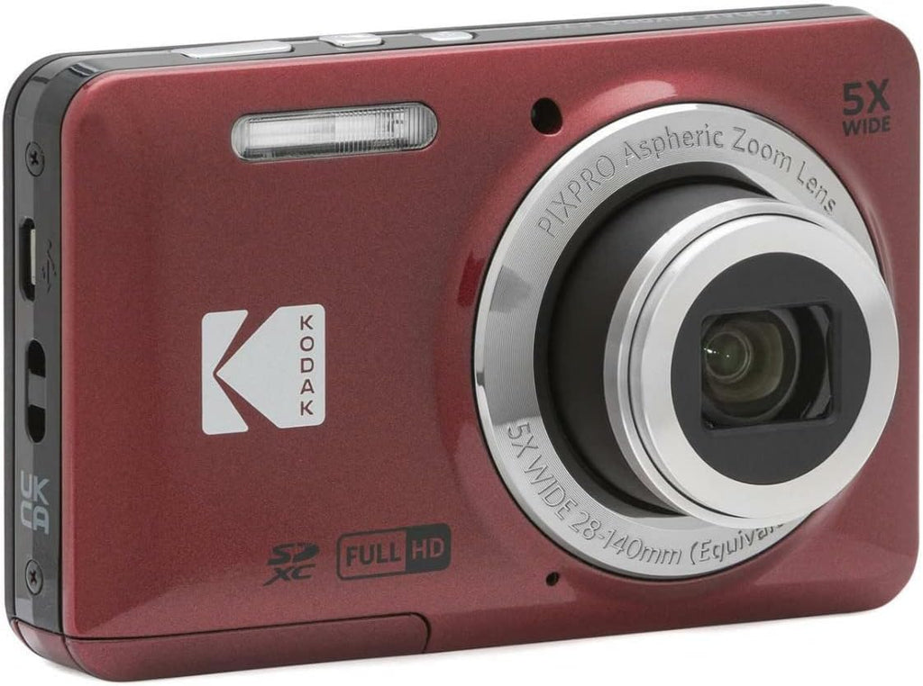 KODAK PIXPRO Friendly Zoom FZ55 Digital Camera (Red) Bundle with 32GB SD Card, Camera Case, and Battery Travel Charger (4 Items)