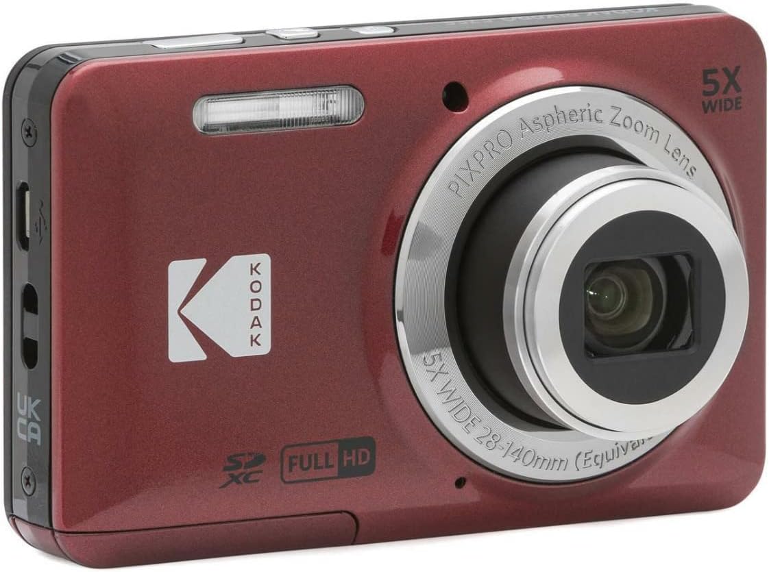 KODAK PIXPRO Friendly Zoom FZ55 Digital Camera (Red) Bundle with 32GB SD Card, Camera Case, and Battery Travel Charger (4 Items)