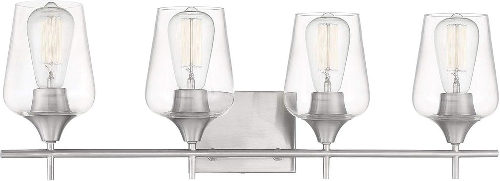Savoy Essentials 8-4030-4-SN Octave Bohemian Clear Glass Bathroom Vanity Wall Light, 4-Light 240 Total Watts, 10" H x 29" W, Satin Nickel