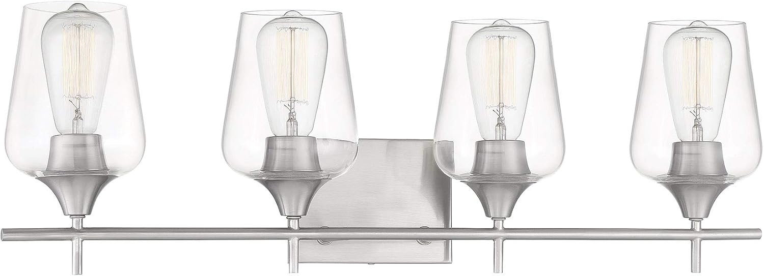 Savoy Essentials 8-4030-4-SN Octave Bohemian Clear Glass Bathroom Vanity Wall Light, 4-Light 240 Total Watts, 10" H x 29" W, Satin Nickel