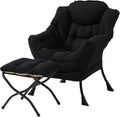 LITA Lazy Chair with Ottoman, Modern Accent Leisure Upholstered Sofa Chair, Contemporary Lounge Reading Chairs with Armrests and a Side Pocket for Living Room, Bedroom & Small Space, Black