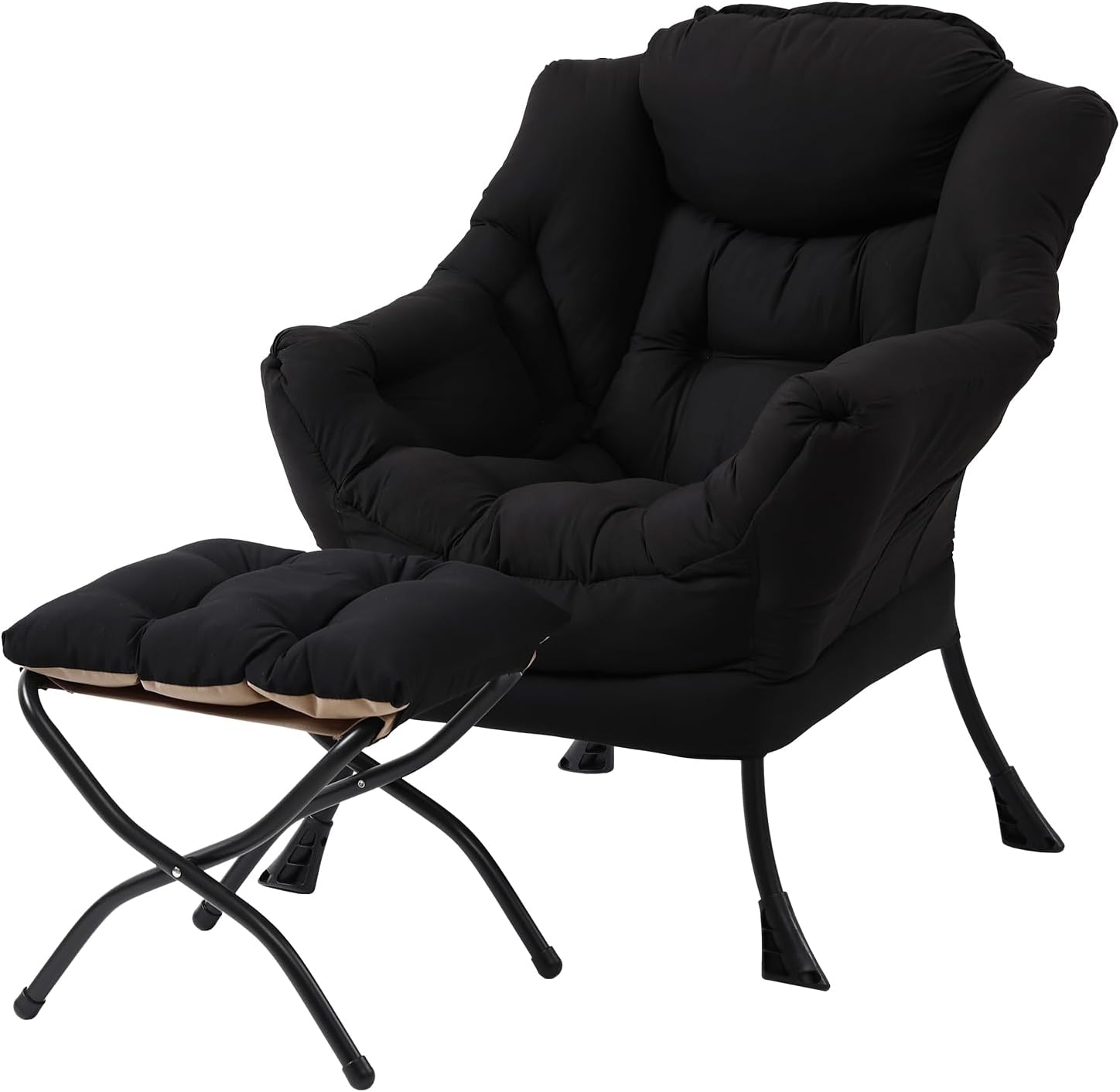 LITA Lazy Chair with Ottoman, Modern Accent Leisure Upholstered Sofa Chair, Contemporary Lounge Reading Chairs with Armrests and a Side Pocket for Living Room, Bedroom & Small Space, Black