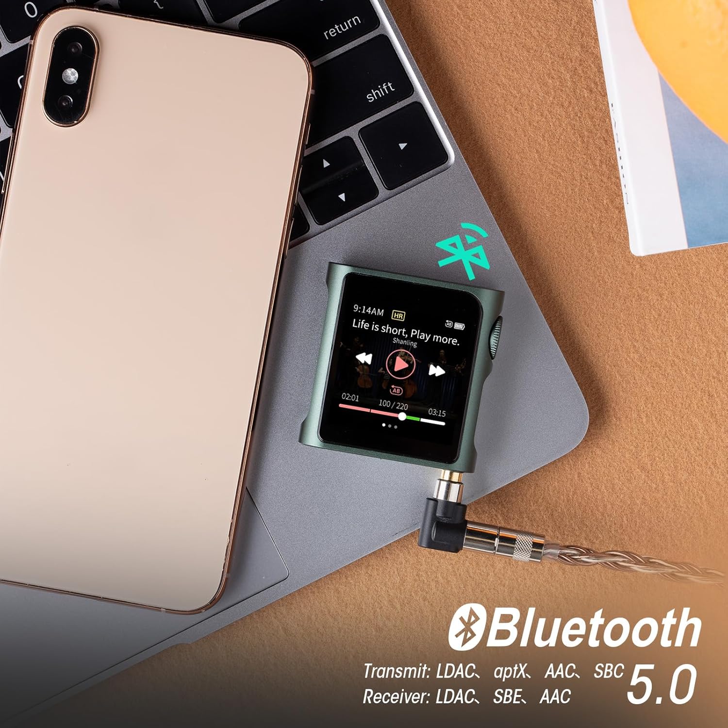 SHANLING M0 Pro MP3 Player with Bluetooth .Hi-Res Portable Music Player .Digital Audio Player 1.54” HD Touch Screen up to 10 Hour Battery Bluetooth and USB Type-C dongle 3.5mm Jacks