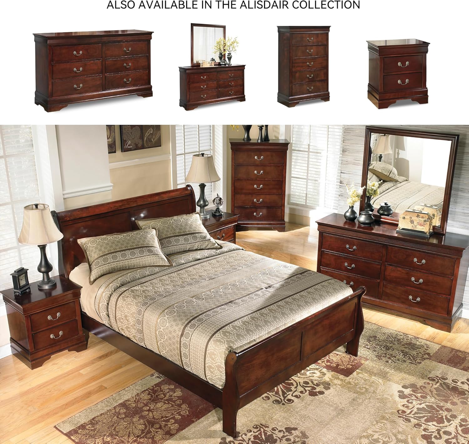 Signature Design by Ashley Alisdair Traditional 2 Drawer Nightstand, 23.75" Tall, Dark Brown