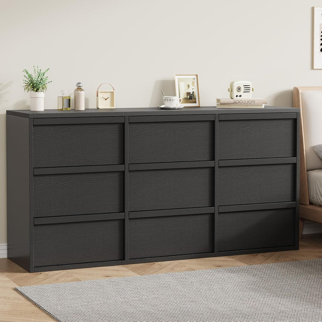 Garvee 9 Dresser for Bedroom, 58.7" Wide Dresser, Freestanding Horizontal Drawer with Storage, Wooden Closet Chest Storage for Living Room, Hallway, Entryway