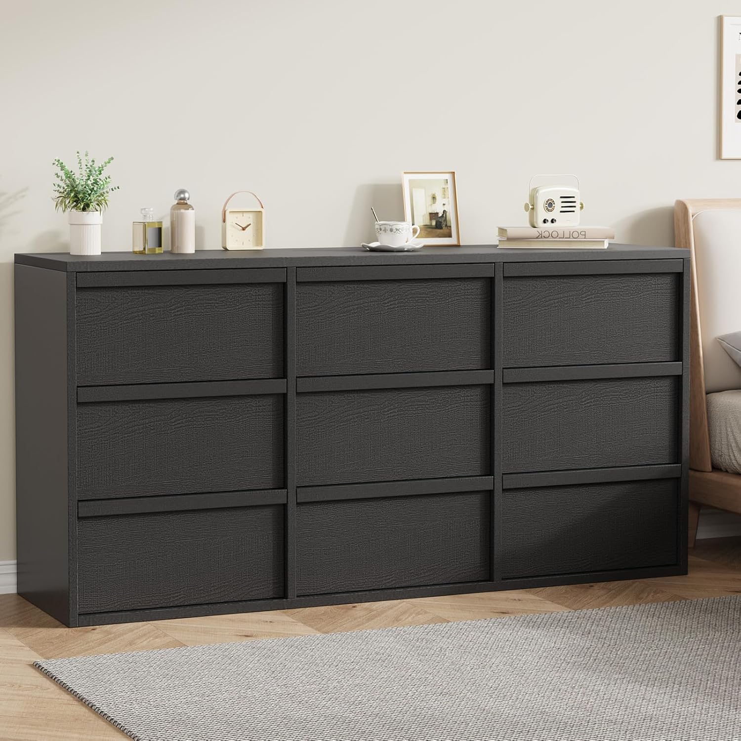 Garvee 9 Dresser for Bedroom, 58.7" Wide Dresser, Freestanding Horizontal Drawer with Storage, Wooden Closet Chest Storage for Living Room, Hallway, Entryway