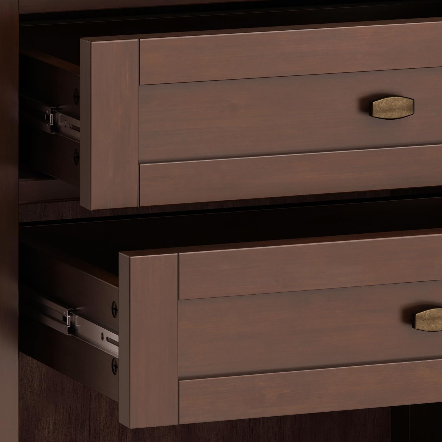 SIMPLIHOME Warm Shaker Bedside Table - 24 inch Wide Solid Wood Nightstand in Russet Brown, Transitional Bedroom Side or End Table with 2 Drawers, Open Shelf Storage and Brushed Nickel Hardware