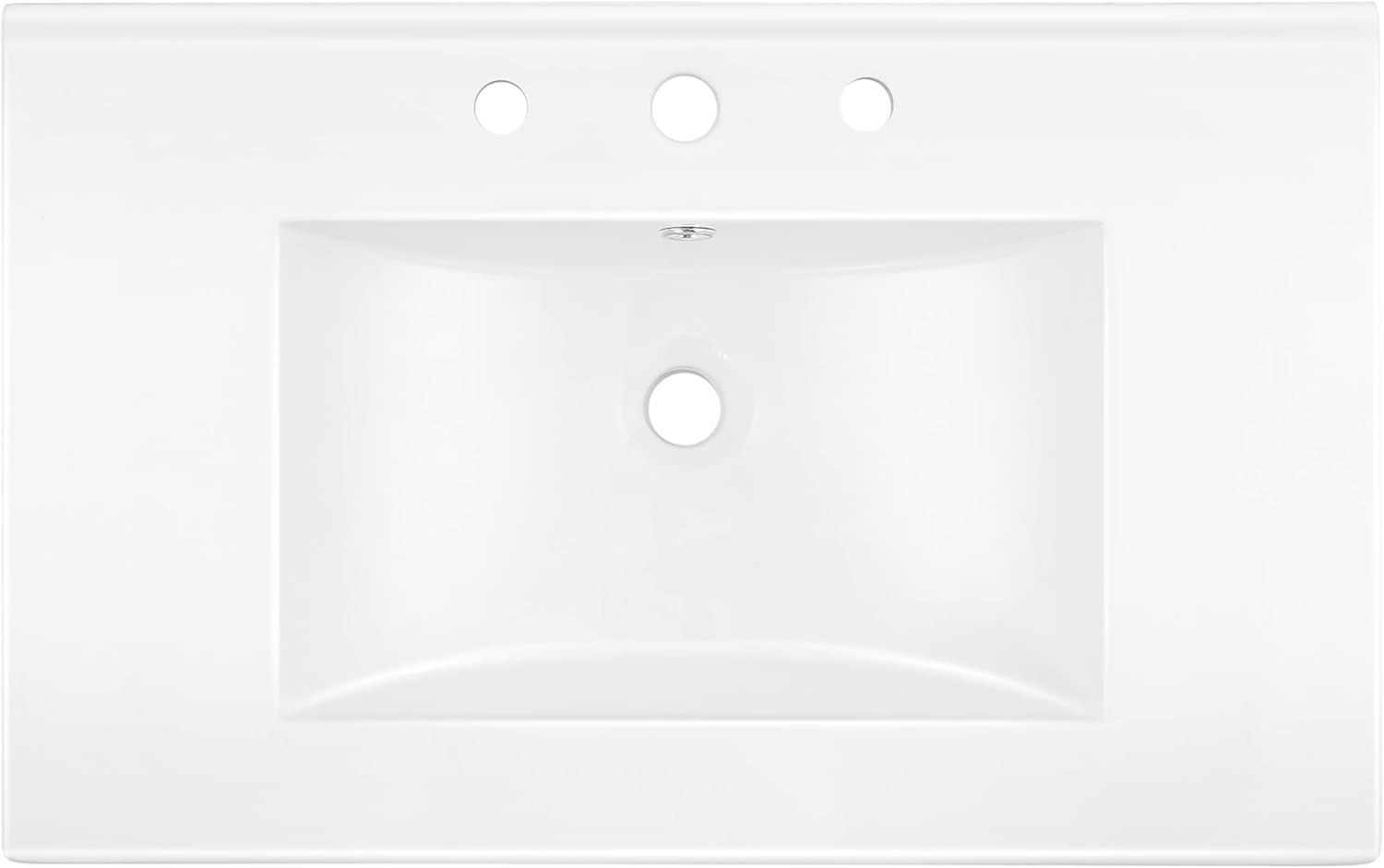 JONATHAN Y Ancillary White 30 in. W x 18.25 in. D Ceramic Vanity Sink Top with 3-Hole Rectangular Single Sink Basin SNK1002A