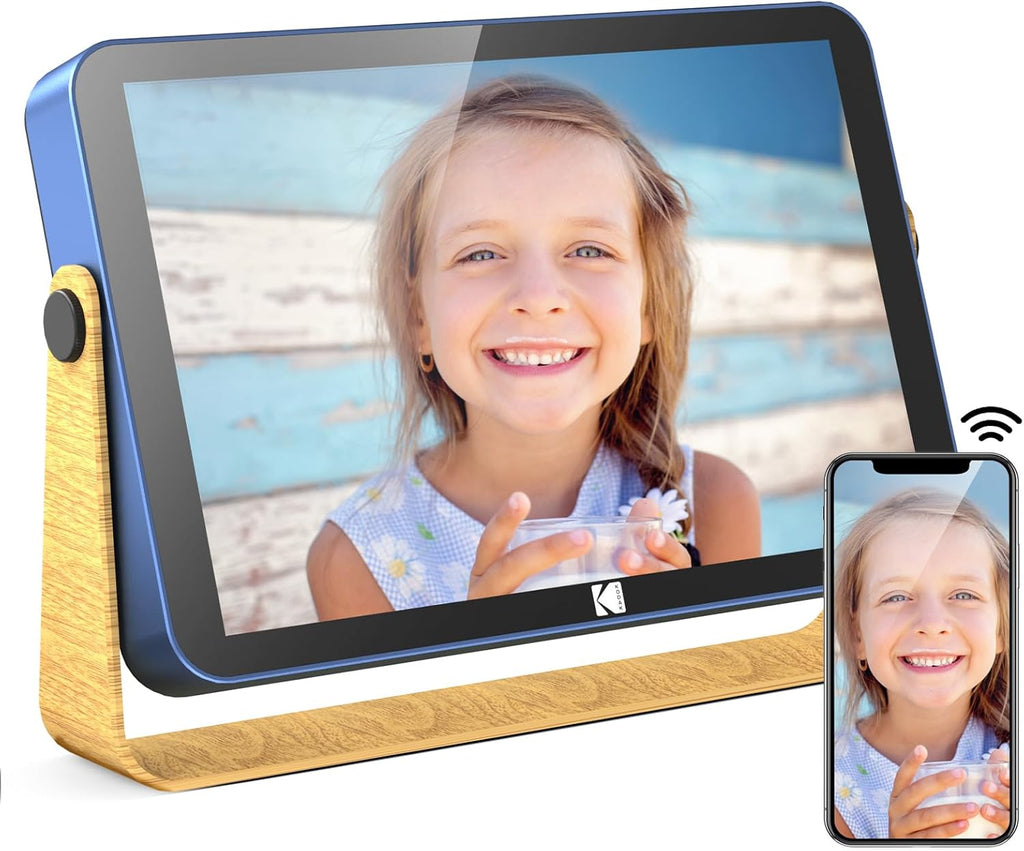 Kodak WiFi Digital Picture Frame 10.1 inch with 16GB Built-in Memory,4000mAh Battery,1280 * 800 Touch Screen Cloud 2.4GHz WiFi, Auto-Rotate, Kodak APP, Gift for Friends Family(Blue, 10 inch)