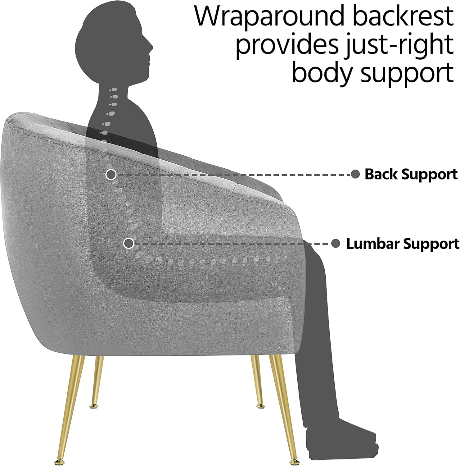 Yaheetech Accent Chair, Modern Barrel Vanity Chair with Gold Metal Legs, Tufted Accent Armchair for Living Room/Bedroom/Office/Makeup Room Gray, Set of 2