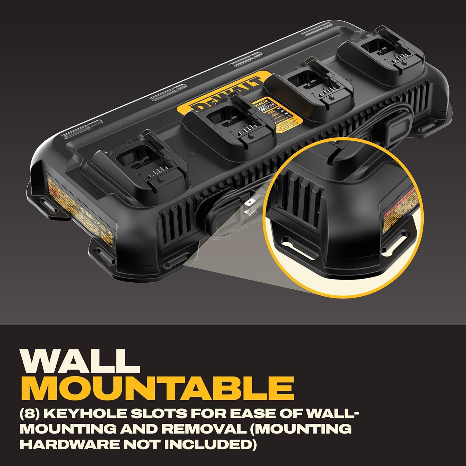 DEWALT Battery Charger 12V MAX, 20V MAX, FLEXVOLT 20V/60V MAX, 4 Amp, Fast Charger, Multiport Simultaneous Charging Station (DCB1404)