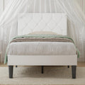 VECELO Twin Size Bed Frame with Button Tufted Headboard, Upholstered Platform Bedframe with Wood Slat Support, No Box Spring Needed, White