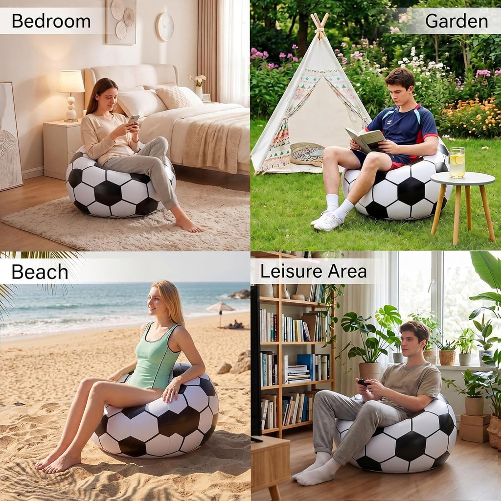 6 Pack Inflatable Soccer Bean Bag Chair 41 Inch Blow up Soccer Sofa with Foot Pump, Inflatable Bean Bag Chair for Adults, Portable Air Cushion Lounge for Outdoor Camping Party