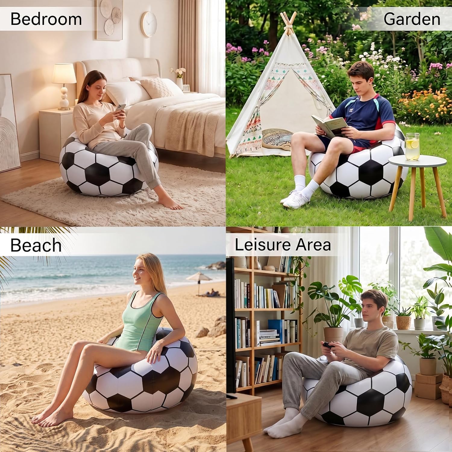 6 Pack Inflatable Soccer Bean Bag Chair 41 Inch Blow up Soccer Sofa with Foot Pump, Inflatable Bean Bag Chair for Adults, Portable Air Cushion Lounge for Outdoor Camping Party