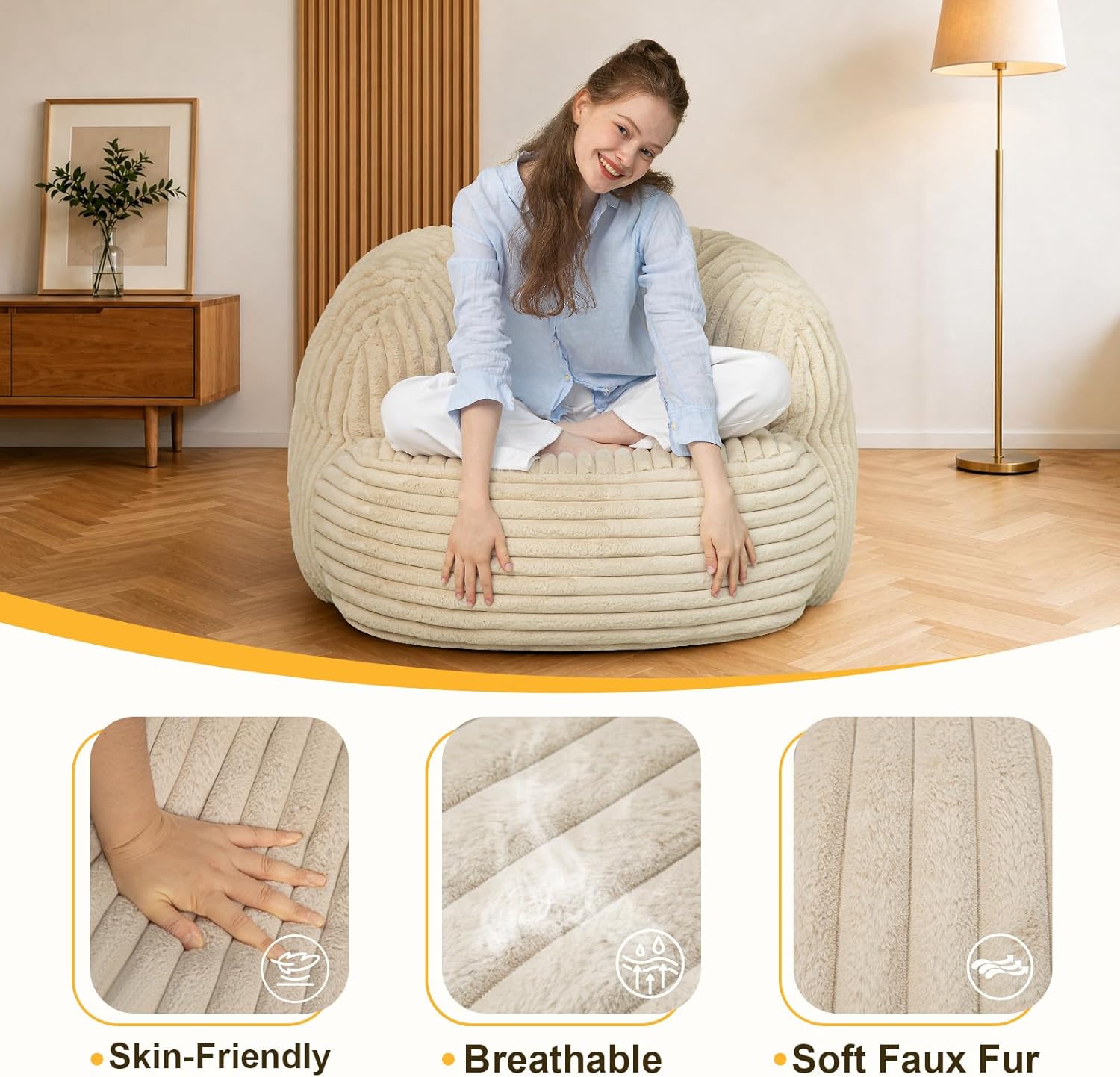EBENCHICO Bean Bag Chair, Comfy Bean Bag Sofa with Filling for Adults and Kids, Cozy Beanbag Chair for Dorm, Floor Couch Sofa Chair for Living Room, Gaming, Reading