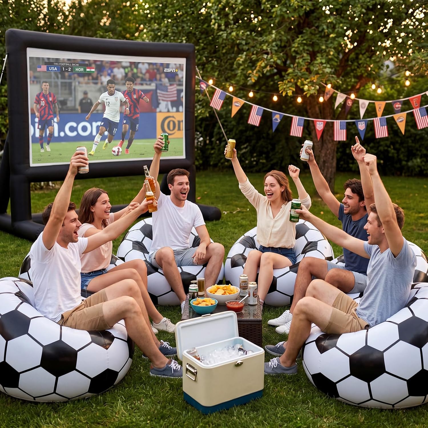 6 Pack Inflatable Soccer Bean Bag Chair 41 Inch Blow up Soccer Sofa with Foot Pump, Inflatable Bean Bag Chair for Adults, Portable Air Cushion Lounge for Outdoor Camping Party