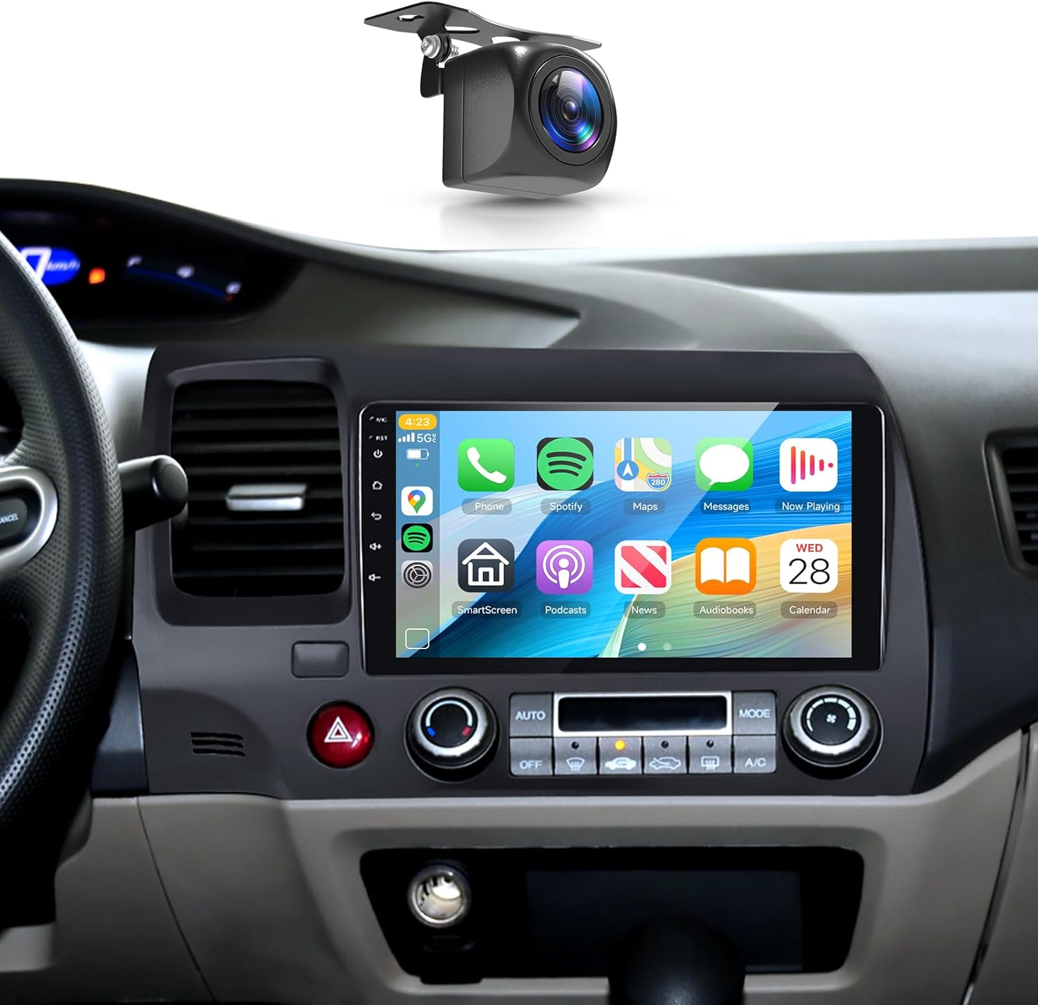 8Core4+64G Car Stereo for Honda Civic 2006-2011 Wireless CarPlay/Android Auto Android Radio with Qualcomm 9" IPS Touch Screen,BT5.1,DSP Hi-Res,GPS,SWC,Backup Camera for Honda Civic Radio