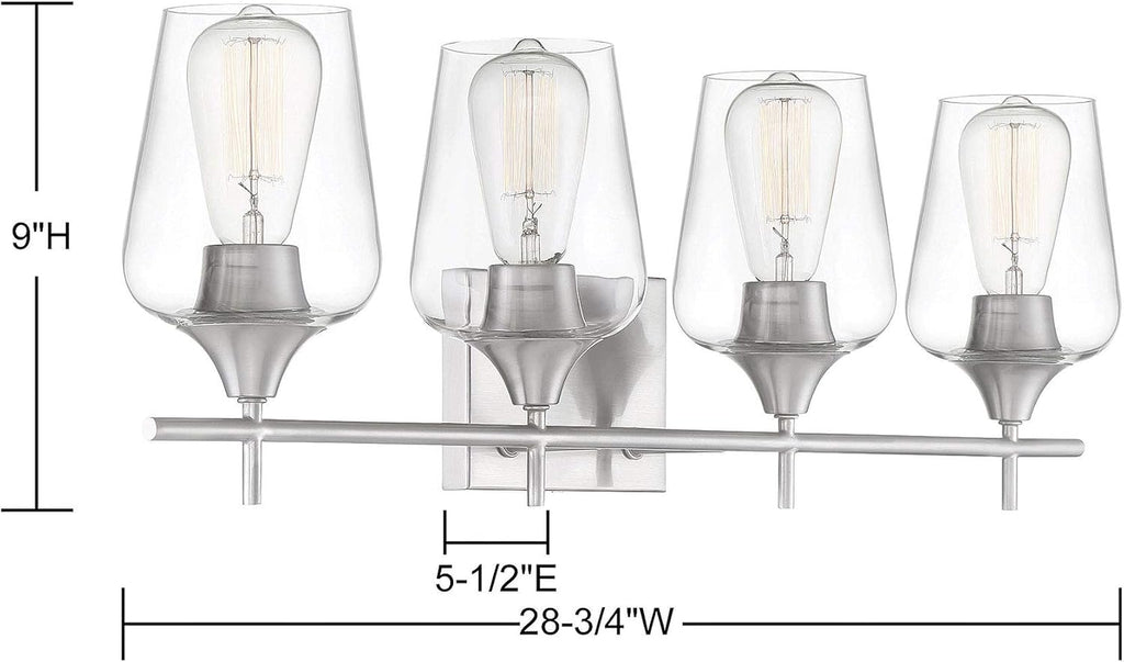 Savoy Essentials 8-4030-4-SN Octave Bohemian Clear Glass Bathroom Vanity Wall Light, 4-Light 240 Total Watts, 10" H x 29" W, Satin Nickel