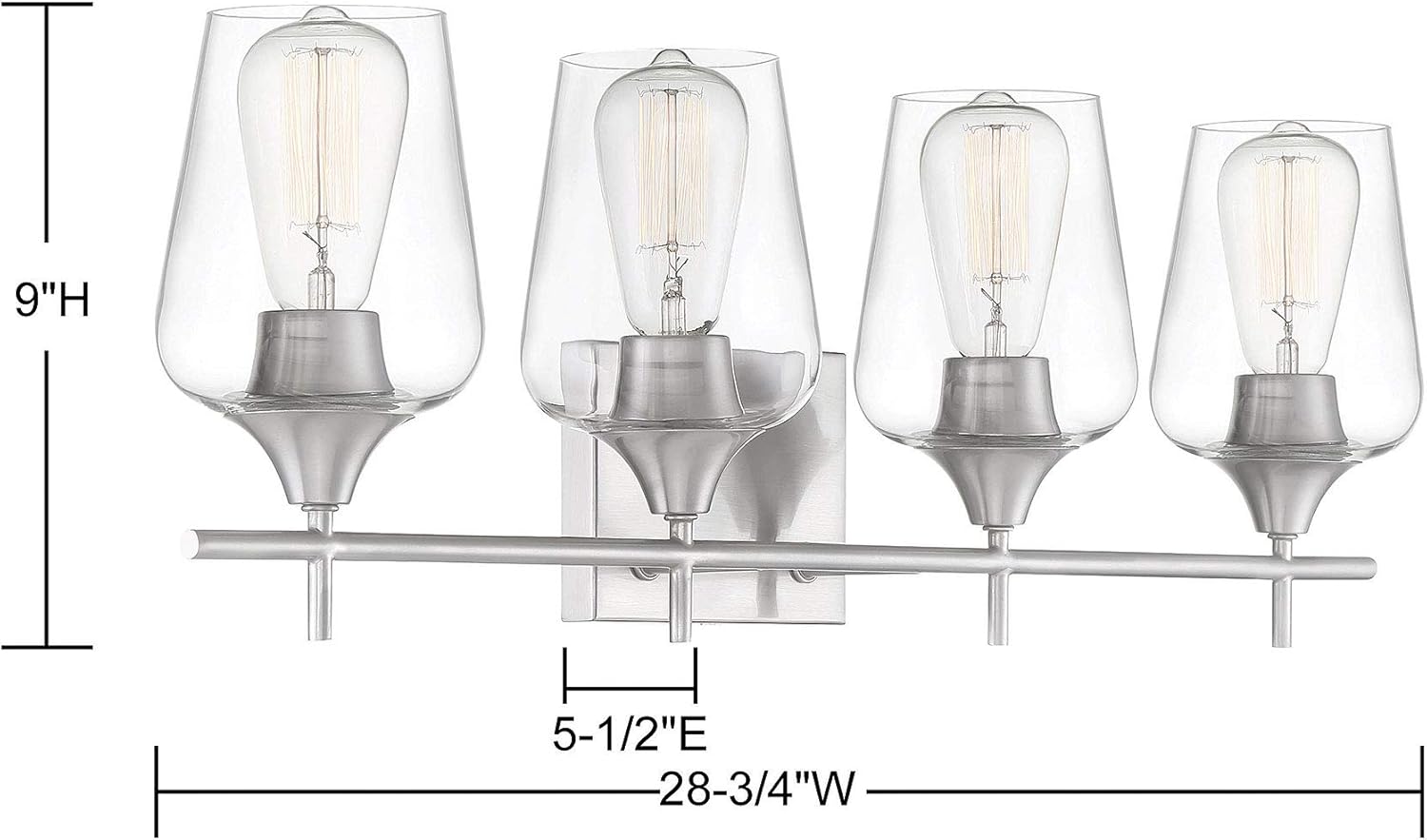 Savoy Essentials 8-4030-4-SN Octave Bohemian Clear Glass Bathroom Vanity Wall Light, 4-Light 240 Total Watts, 10" H x 29" W, Satin Nickel