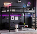 Bellemave Full Loft Bed with 2 Ladders and Guardrails, Metal Loft BedFrame for Adults, Kids, Teens, Black