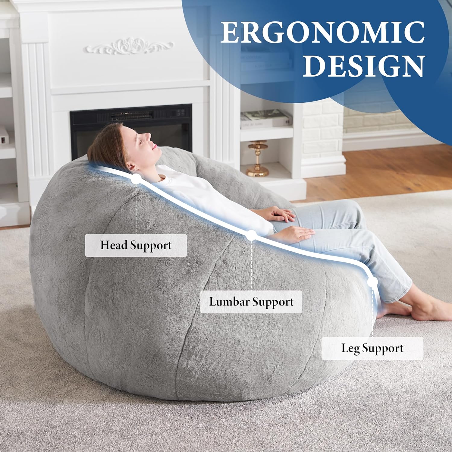 Hobestluk Bean Bag Chairs Large Bean Bag Couch for Adults Stuffed Sofa Chair Comfy Giant Bean Bag Chair with Spacious Design for Reading, Playing or Relaxing (Grey)