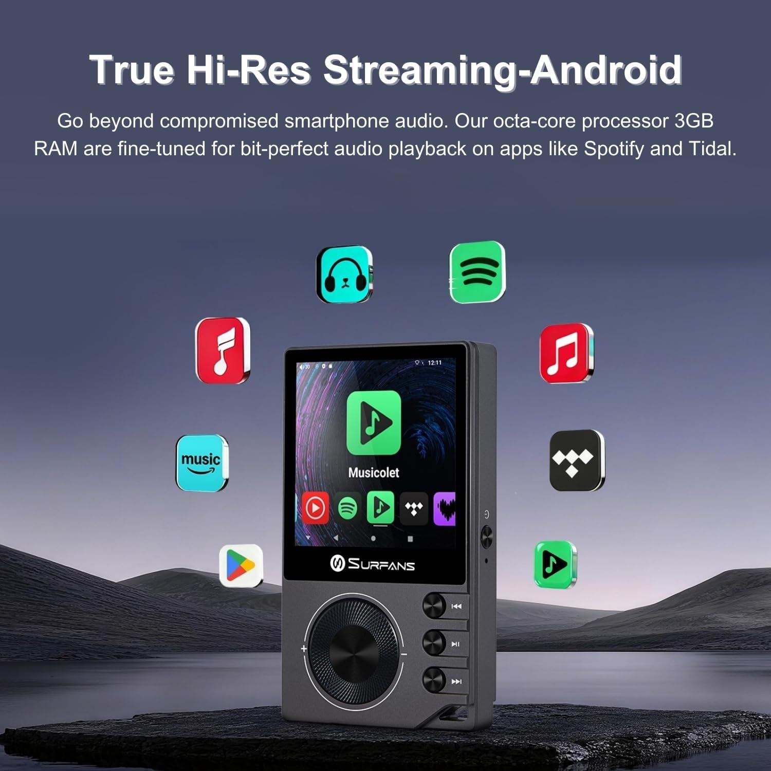 Surfans F20 Pro Hi-Res Music Player, Dual ESS9018 DAC,DSD512, Spotify & Tidal Support, WiFi & Bluetooth LDAC, 4.4mm Balanced(500mW), Expandable 1TB, Touchscreen Portable MP3 DAP (Gray)