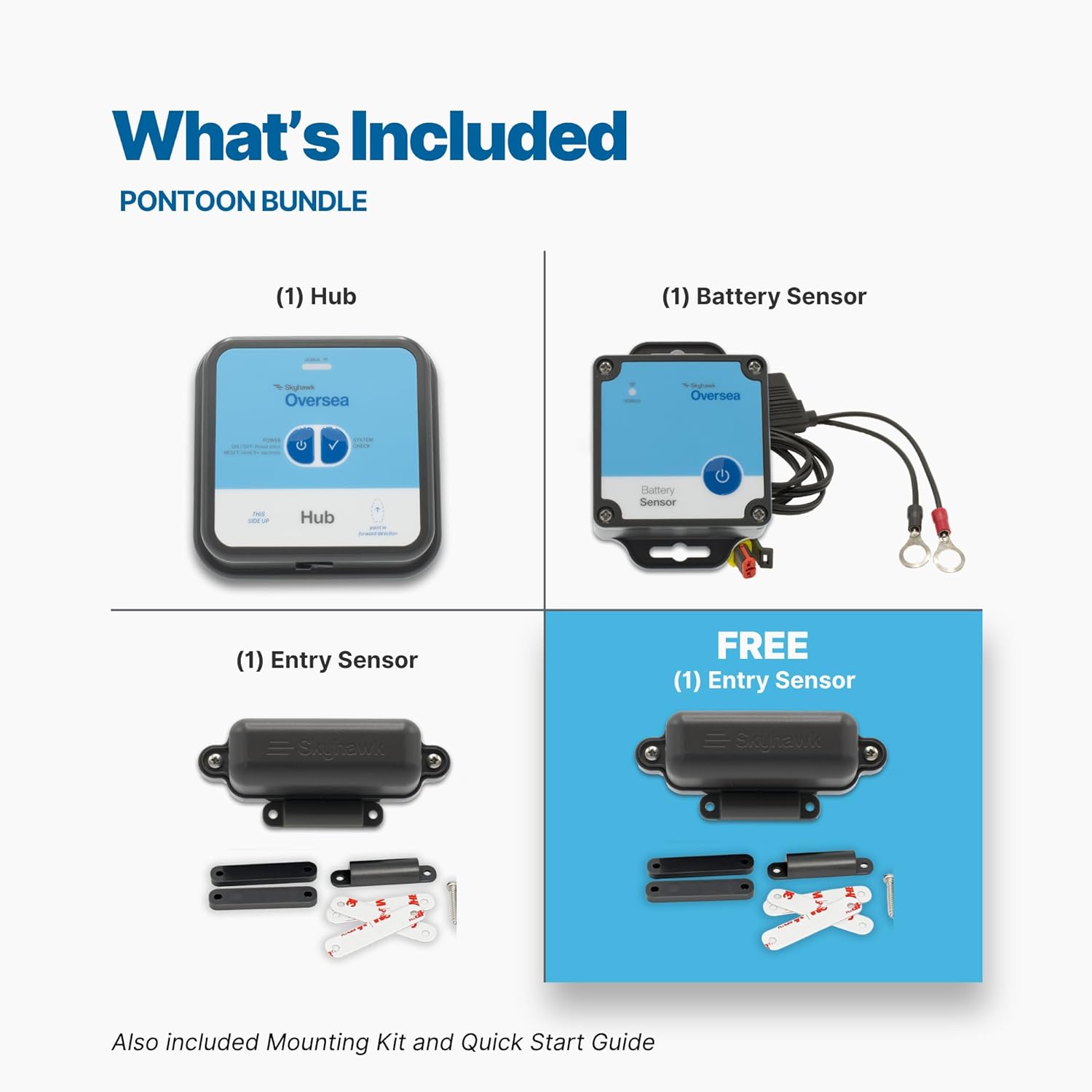 Pontoon Boat Remote Monitoring Bundle | Wireless Hub + Expanded Security | Battery + Entry x 2 Sensors | Self-Powered Marine System | No Boat Battery Drain