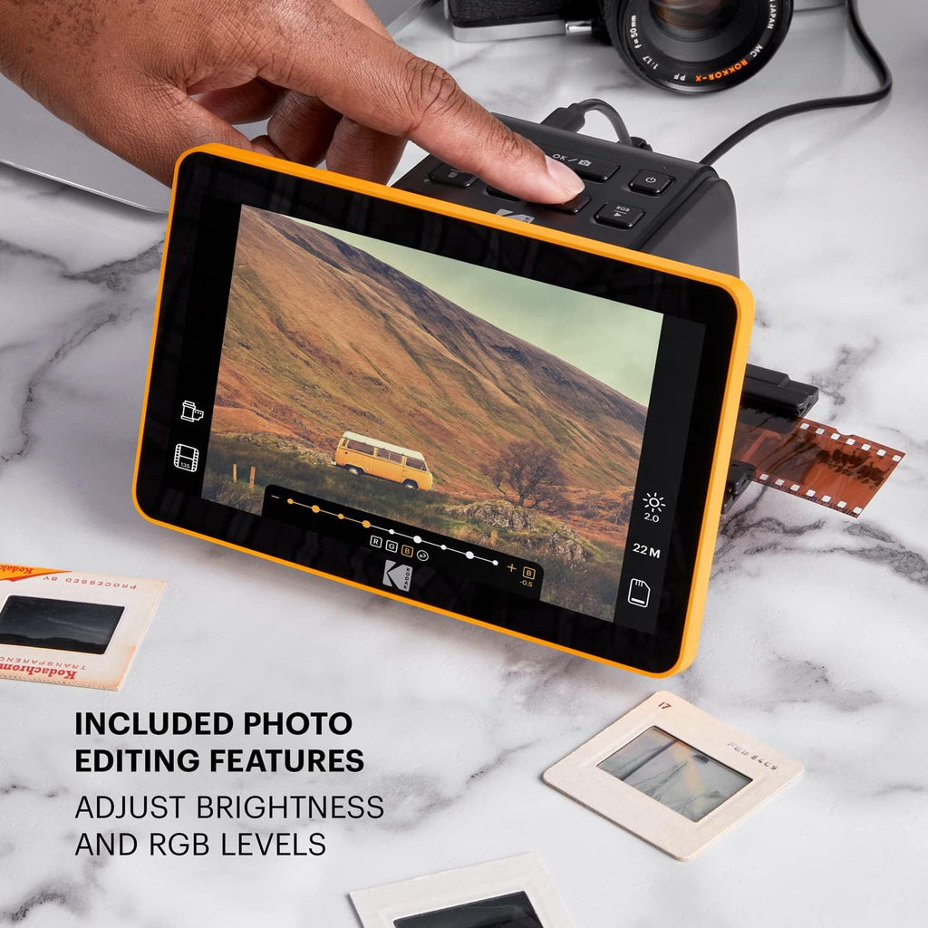KODAK Slide N Scan Max Digital Film Scanner - Black/Yellow - Tiltable 7-Inch LCD with Gallery Mode & Photo Scanner Preview - Quick-Feed Tray for Slide Digitizer