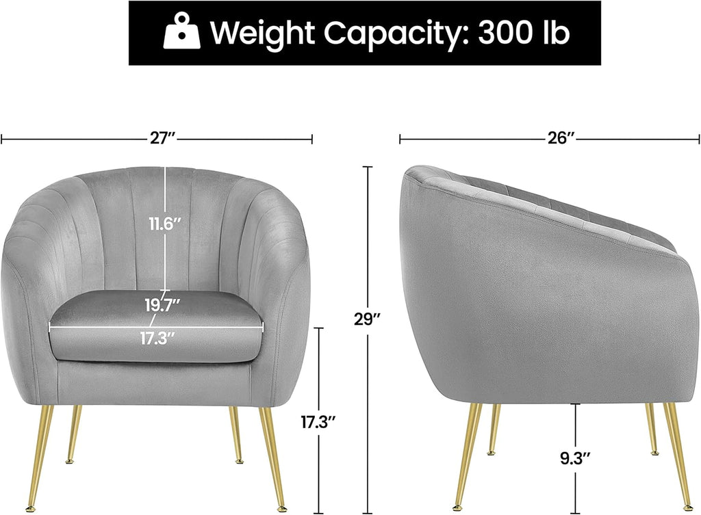 Yaheetech Accent Chair, Modern Barrel Vanity Chair with Gold Metal Legs, Tufted Accent Armchair for Living Room/Bedroom/Office/Makeup Room Gray, Set of 2