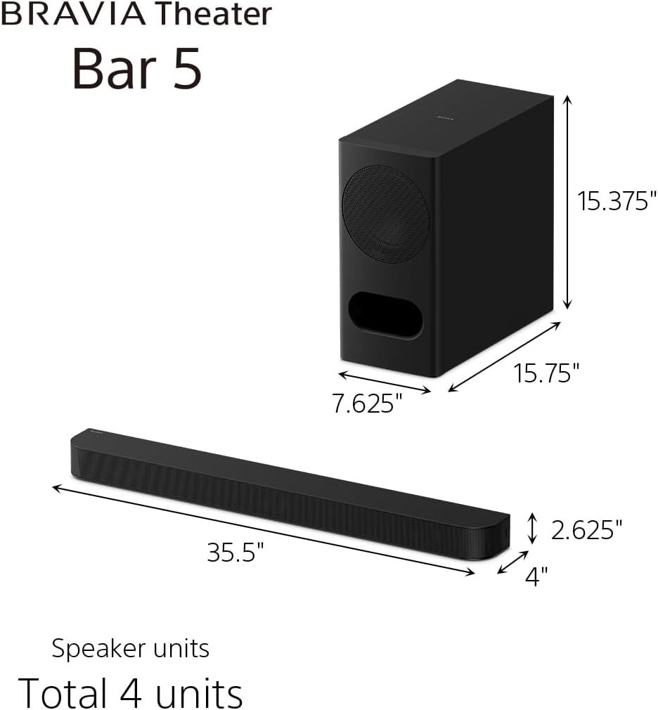 Sony BRAVIA Theater Bar 5, 3.1 Channel Home Theater Soundbar for TV with Powerful Wireless Subwoofer, Surround Sound by Dolby Atmos® & DTS:X®, Bluetooth, HT-B500, 2026 Model