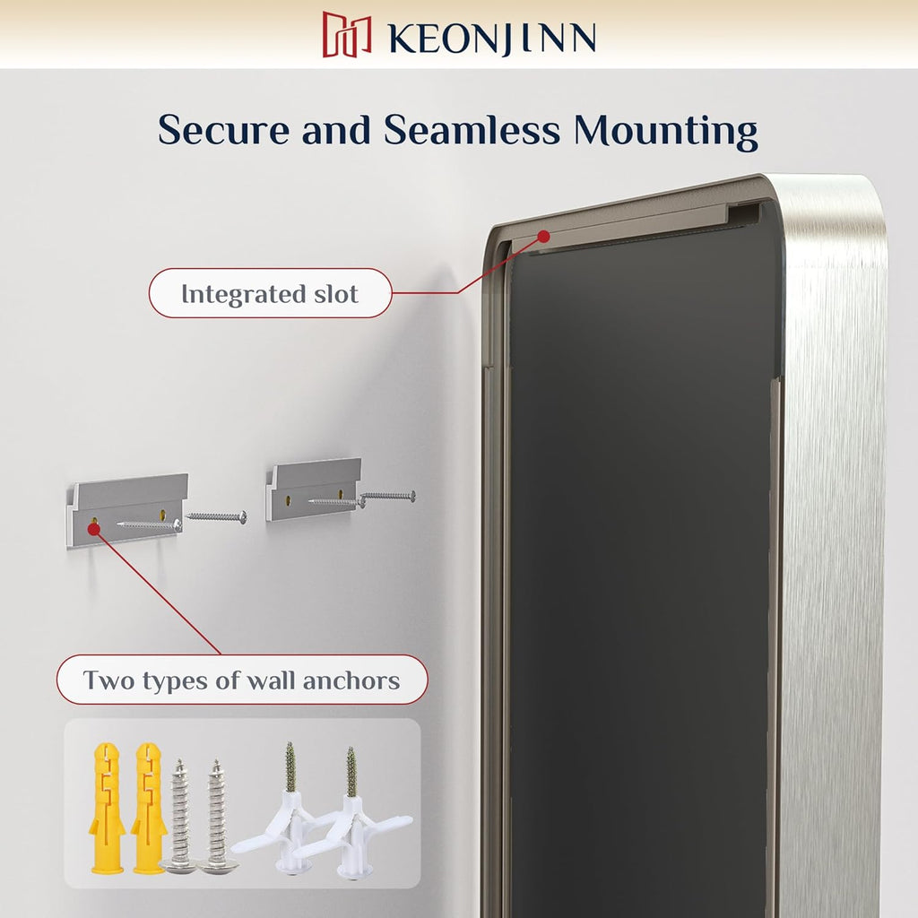 Keonjinn 48 x 36 Brushed Nickel Bathroom Vanity Mirror, Large Rounded Rectangle Bathroom Mirrors for over Sink, Metal Framed Silver Mirror for Wall, Shatterproof HD Tempered Glass(Horizontal/Vertical)