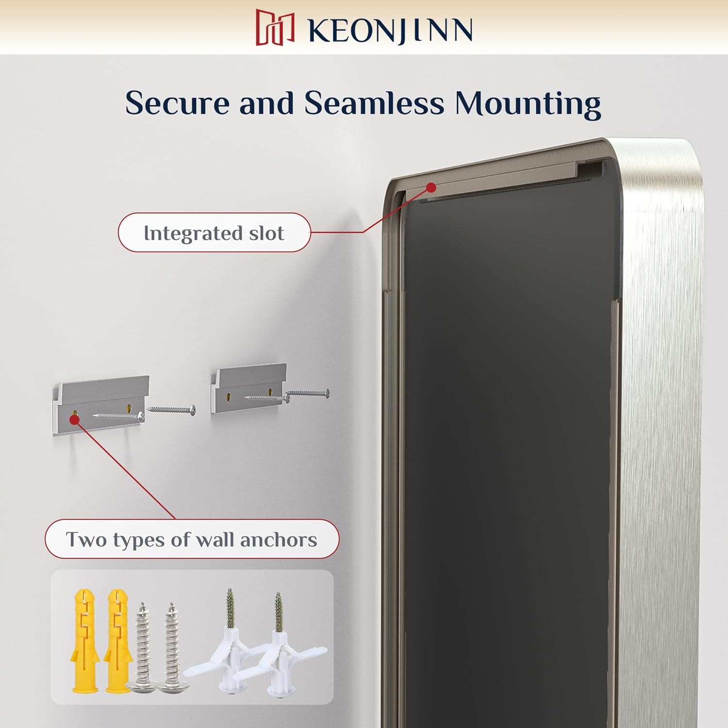 Keonjinn 48 x 36 Brushed Nickel Bathroom Vanity Mirror, Large Rounded Rectangle Bathroom Mirrors for over Sink, Metal Framed Silver Mirror for Wall, Shatterproof HD Tempered Glass(Horizontal/Vertical)