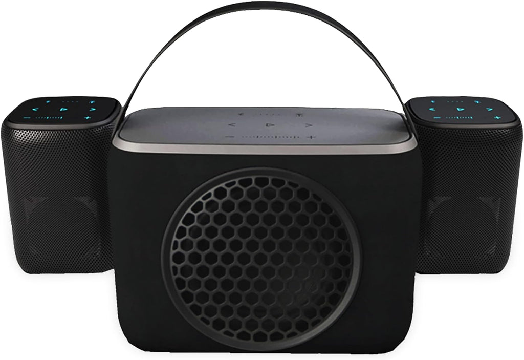 Rocksteady Stadium Portable Bluetooth Speaker and Subwoofer Combo - Up to 100 Foot Range - Up to 30 Hour Battery Life | 2 Speakers + 1 Subwoofer