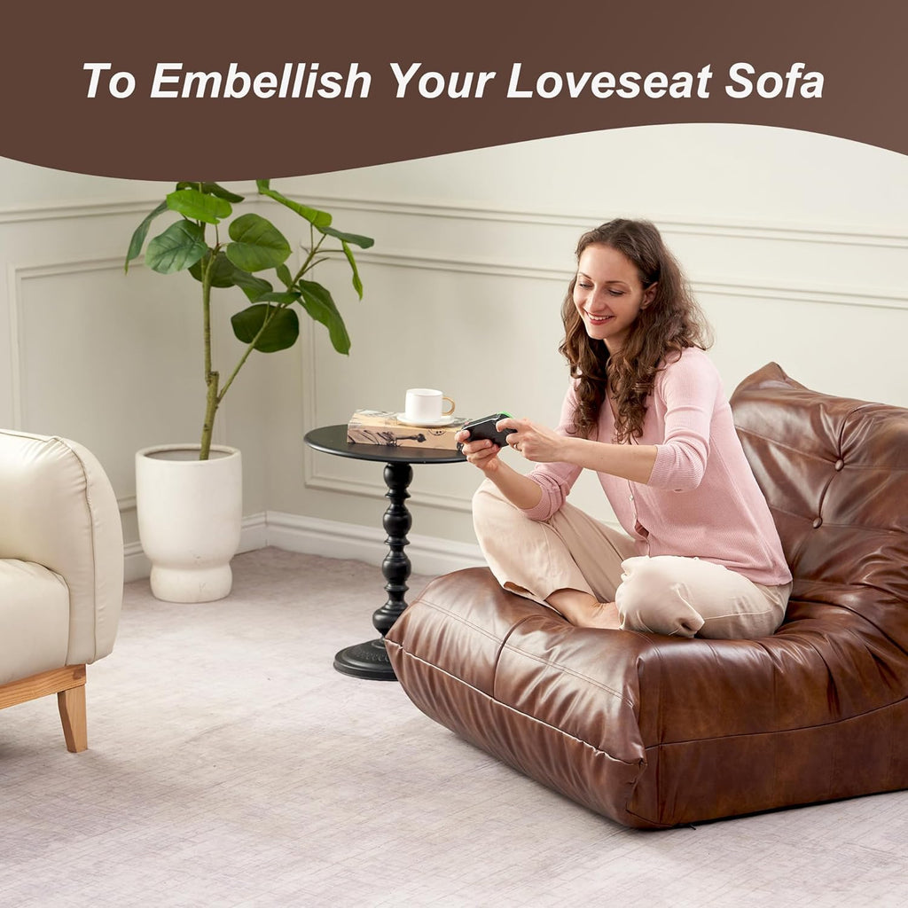 Hobestluk Giant Bean Bag Chair Lazy Floor Sofa, Memory Foam Fireside Sofa for Adults, Big Beanbag Faux Leather Armless Chair for Living Room Bedroom Dorm Office (Brown, Single)