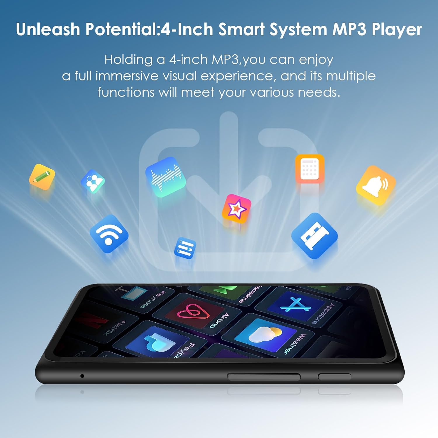 80GB Hi-Fi Smart MP3 Player with Bluetooth 5.0 and WiFi, 4 Inch Full Touch Screen IPS LCD Music Player, Built-in Speaker, Black