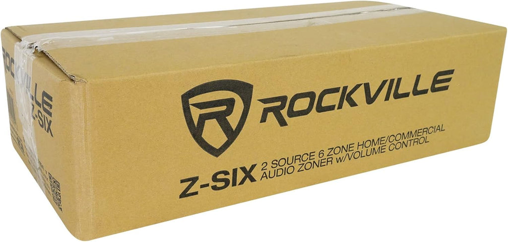 Rockville Z-SIX 300W 6-Zone Audio Zoner 8-Ohm, Multi-Room Control, Dual Source Inputs, Volume Control, for Home and Commercial Audio Systems